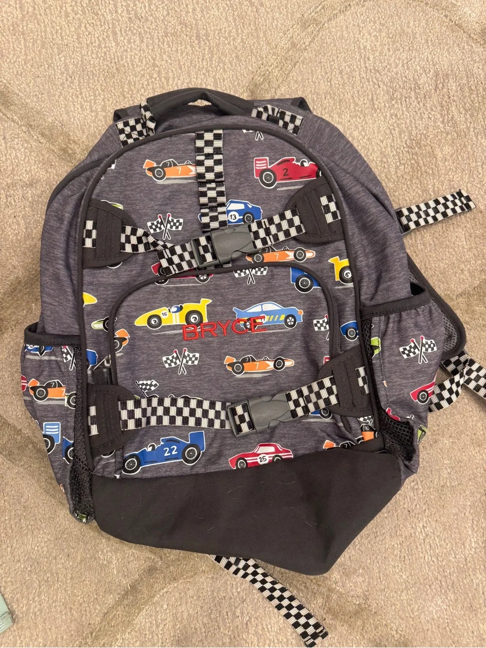 Personalized Kids Racing Cars Backpack in Gray- McKenzie large